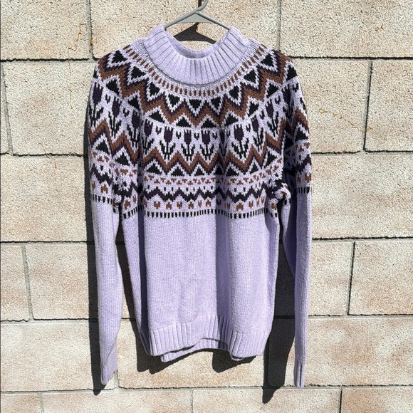Lands' End Lavender and Brown Patterned Turtleneck Sweater - Picture 1 of 6